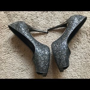 Glitter peep toe heels